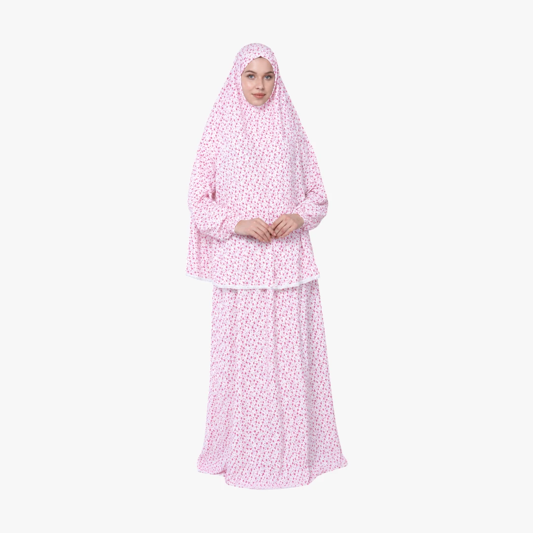 [P10071-Pembe] ثوب صلاة قطعتين قطني مريح عملي لون زهري